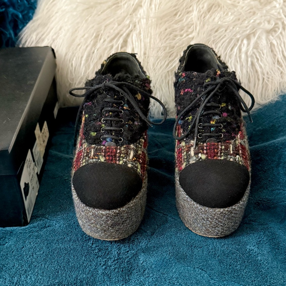 CHANEL 2013 platform plaid tweed loafers / shoes Luxury size EU 38 / US 7.5 - Picture 16 of 17